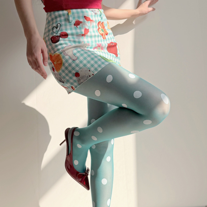 Tights Pantyhose Sheer - Stoking Transparan Motif Polkadot Retro untuk