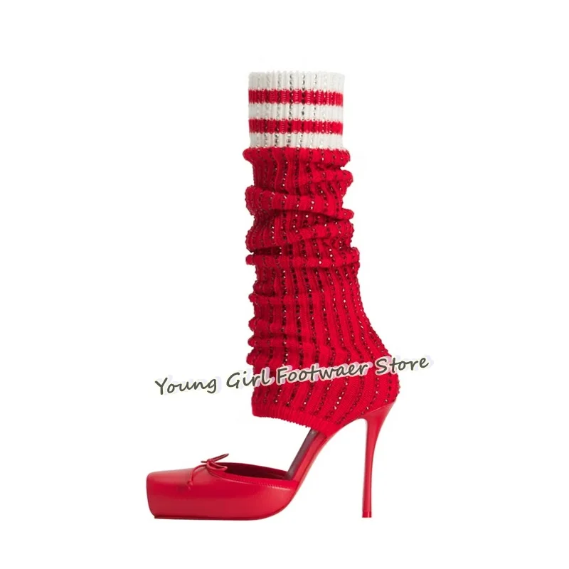Sepatu Boots Stiletto Merah Mo - Knee High Sock Women ulasan dan harga