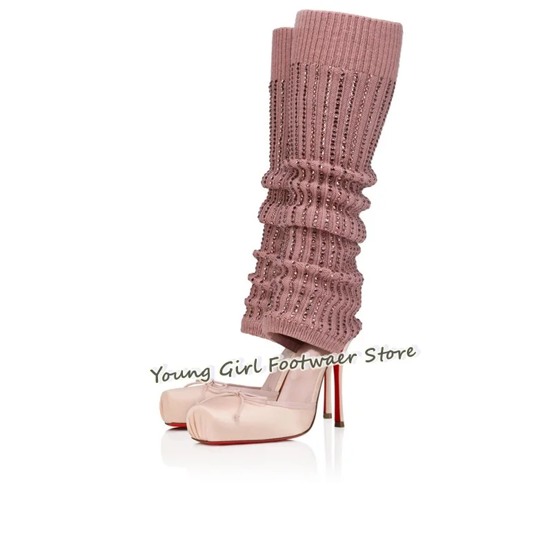 Sepatu Boots Stiletto Merah Mo - Knee High Sock Women ulasan dan harga
