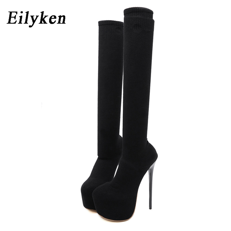 Eilyken sepatu bot hak tinggi  - Knee High Sock Women ulasan dan harga